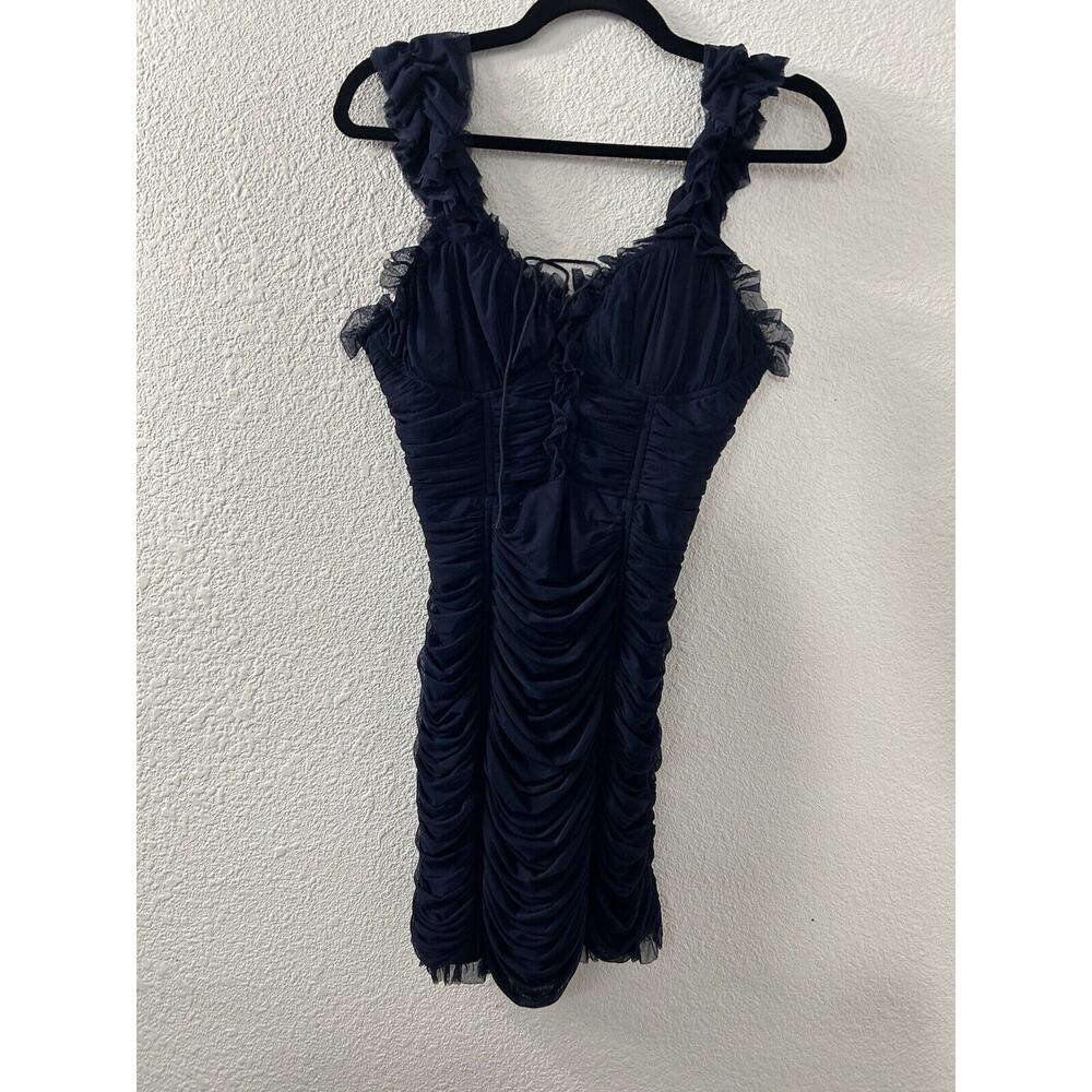 Fashion Nova Blue Mini Ruched Ruffle Bodycon Tank Dress Womens M Sexy Y2K